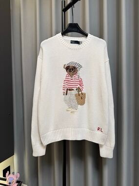 Polo Ralph Lauren Beach Bear Crewneck Knit Sweater White